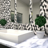 Elida Ceramica Midnight 12-in x 12-in Glossy Glass/Stone Marble Brick Mosaic Wall Tile
