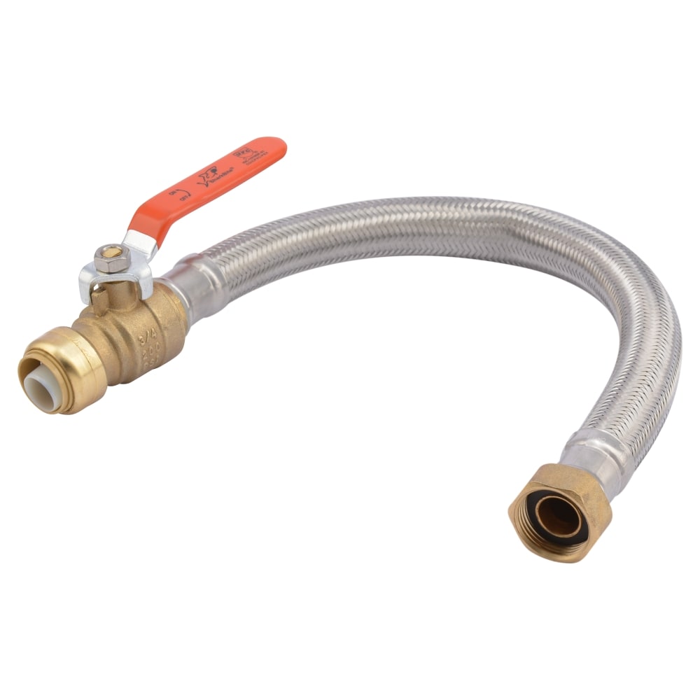 SharkBite 18-in 3/4-in Push-to-Connect Inlet x 3/4-in FIP Outlet Braided Stainless Steel Water Heater Connector with Ball Valve