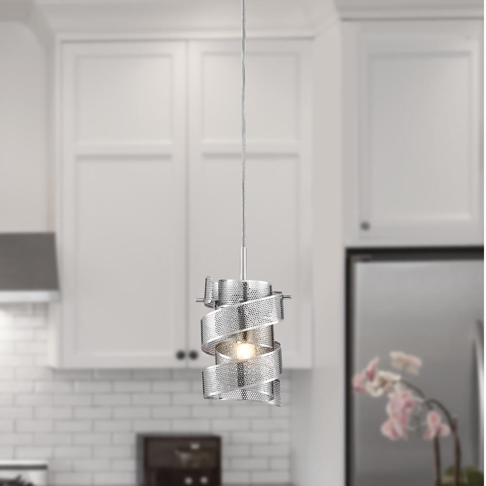 Quoizel Lace Polished Chrome Transitional Cylinder Mini Pendant Light, 1-Light