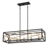 Quoizel Platform 5-Light Matte Black with Gold Linear Kitchen Island Chandelier, 60-in Downrods, Dimmable