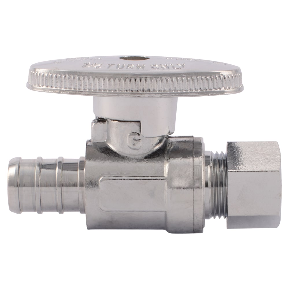 SharkBite Chrome 1/2-in PEX Barb x 3/8-in OD Compression Quarter Turn Straight Valve