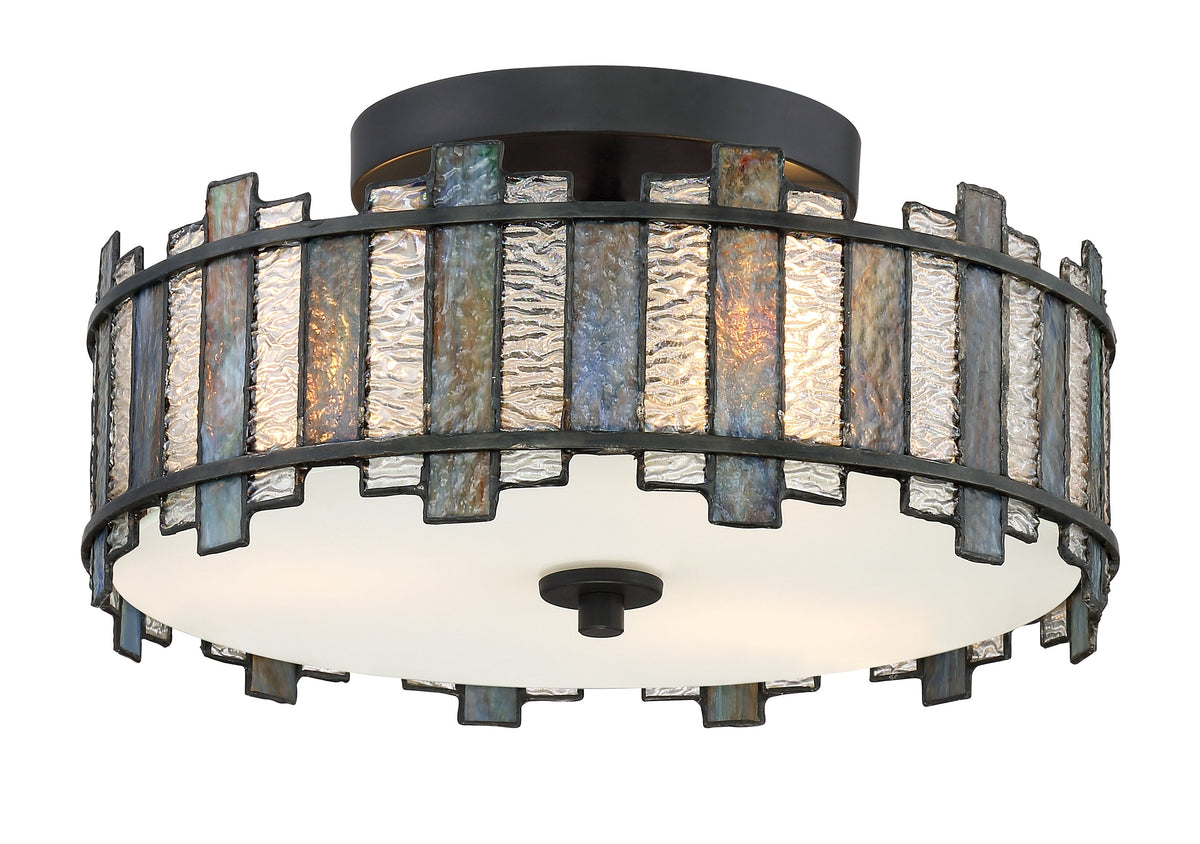 Quoizel Sentry 14-in Matte Black Tiffany Semi-Flush Mount Light