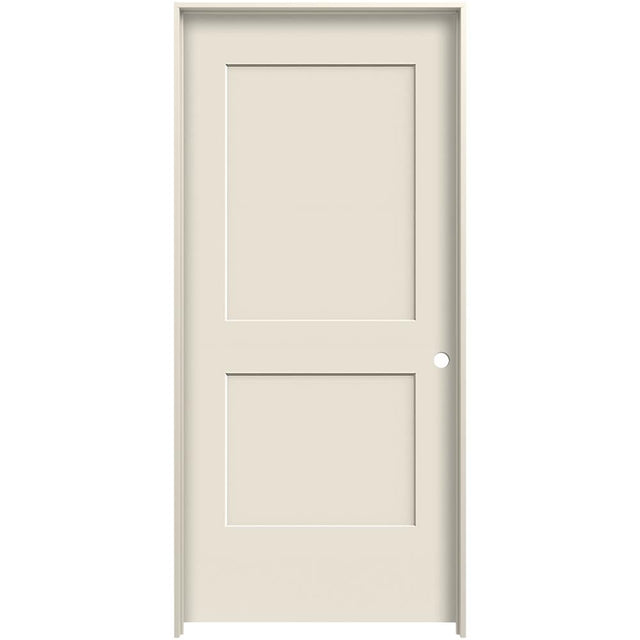 JELD-WEN Monroe 32-in x 80-in Primed 2-Panel Square Solid Core Molded Composite Left-Hand Single Prehung Interior Door with Flat Jamb