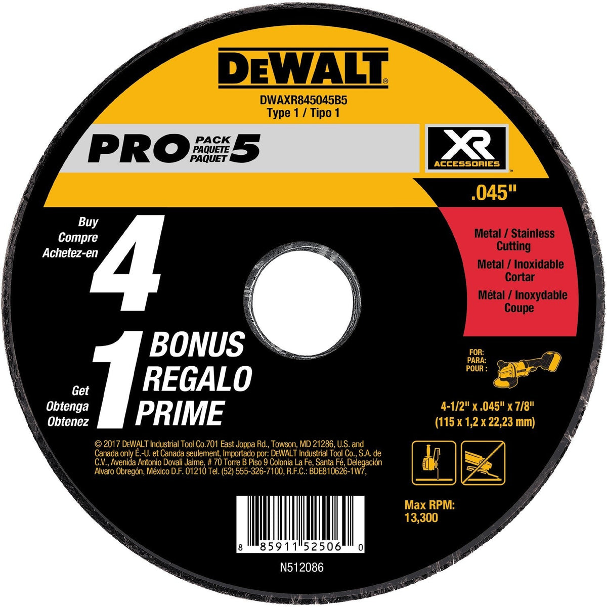 DEWALT XR 5-Pack Ceramic 4.5-in 60-Grit Grinding Wheel