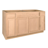 Project Source Oak Brook 60-in W x 35-in H x 23.75-in D Unfinished Oak Sink Base Stock Cabinet, Fully Assembled