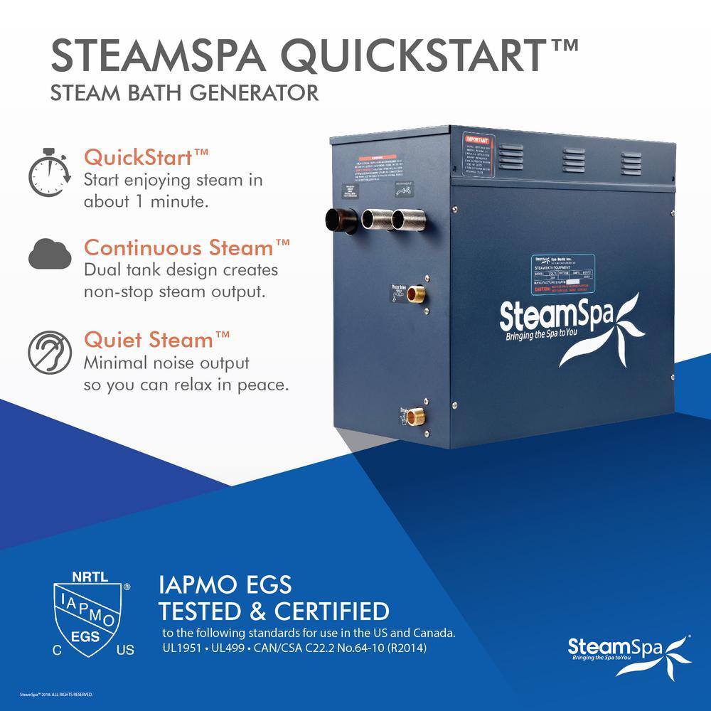 Oasis 10.5kW QuickStart Steam Bath Generator Package with Built-In Auto Drain in Polished Brushed Nickel - Super Arbor