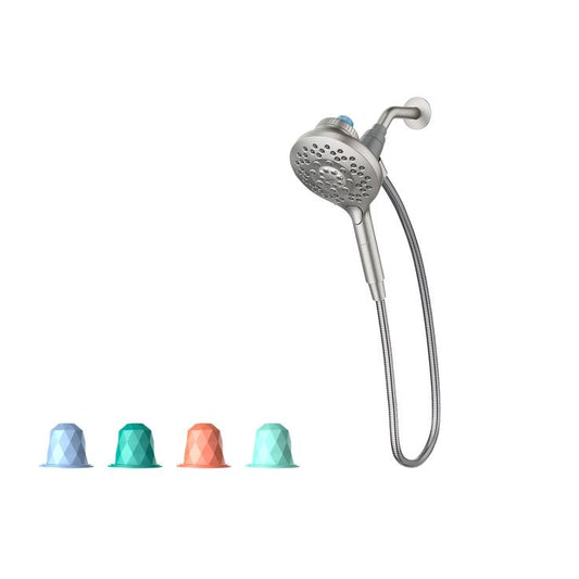 Aromatherapy 6-Spray 5.6 in. Single Wall Mount Handheld Shower Head with INLY Shower Capsules and Magnetix in Chrome