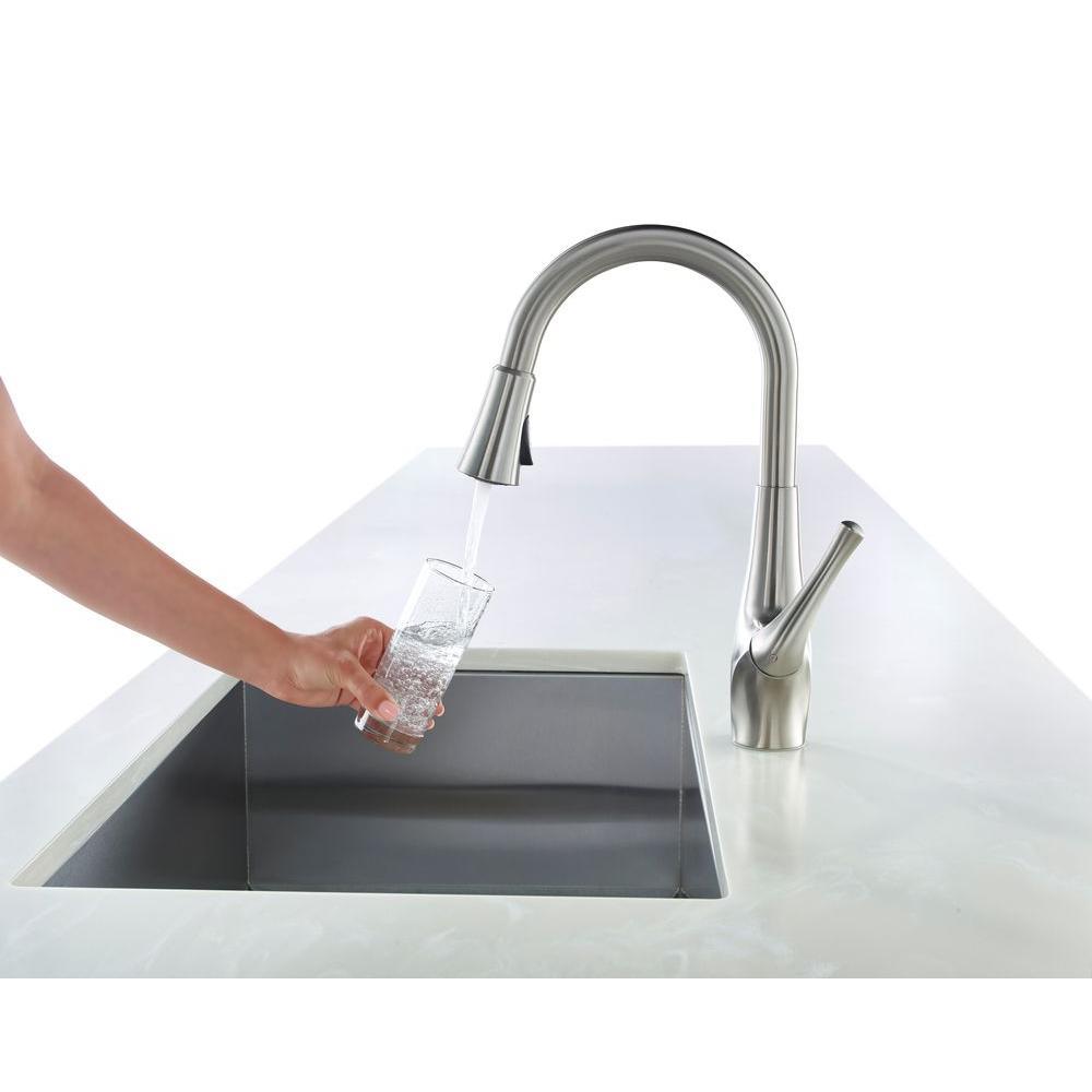 Clarify Single-Handle Pull-Down Sprayer Kitchen Faucet with GE Filtration System in Stainless Steel - Super Arbor