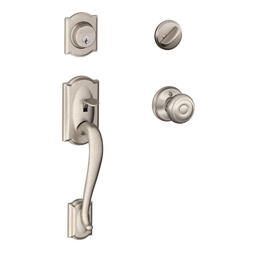 Camelot Aged Bronze Single Cylinder Deadbolt with Georgian Knob Door Handleset - Super Arbor