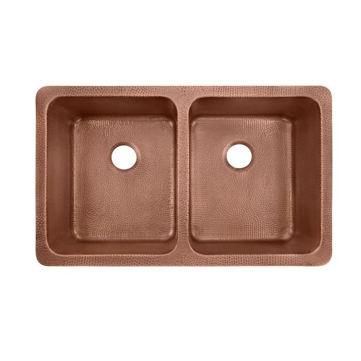 Renzen Farmhouse Apron-Front Handmade Copper 36 in. 50/50 Double Bowl Kitchen Sink in Antique Copper with Scroll Design
