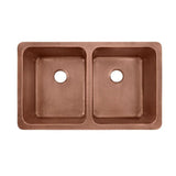 Renzen Farmhouse Apron-Front Handmade Copper 36 in. 50/50 Double Bowl Kitchen Sink in Antique Copper with Scroll Design