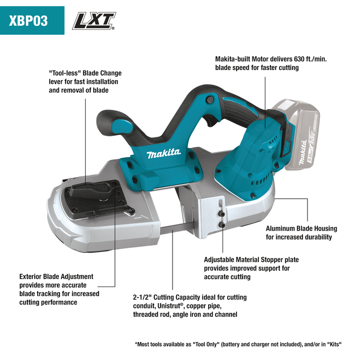 Makita 18V LXT Lithium‑Ion Cordless Compact Band Saw, Tool Only (XBP03Z)