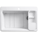 Riverby Workstation Drop-In Cast Iron 33 in. 1-Hole Single Basin Kitchen Sink Kit with Accessories in White - Super Arbor