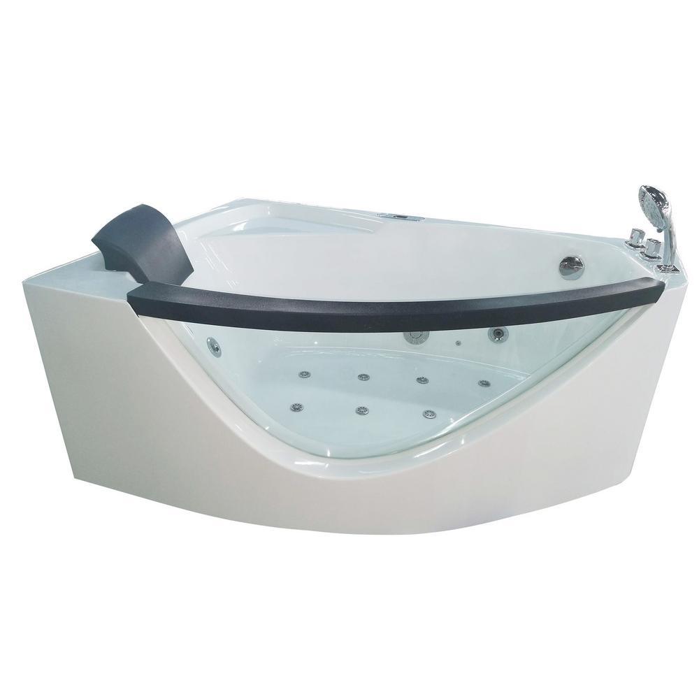 59 in. Acrylic Right Drain Corner Apron Front Whirlpool Bathtub in White - Super Arbor