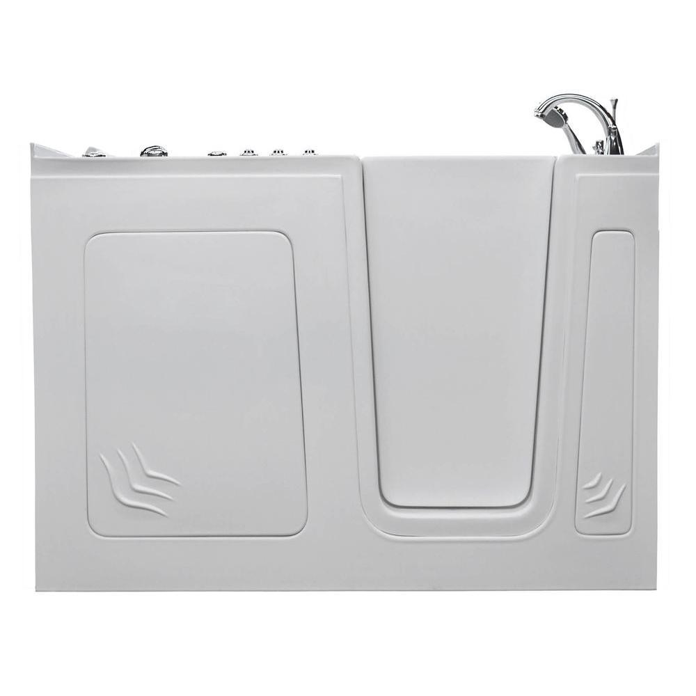 Rampart 5 ft. Walk-in Whirlpool and Air Bathtub with 4 in. Tile Easy Up Adhesive Wall Surround in White - Super Arbor