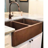 Rockwell Farmhouse Apron-Front Copper All-In-One 33 in. Double Bowl 50/50 Kitchen Sink with Pfister Faucet and Drains - Super Arbor