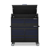 24 in. x 56 in. 17-Drawer Tool Chest and Cabinet Combo with Power and USB Outlets in Black and Blue - Super Arbor