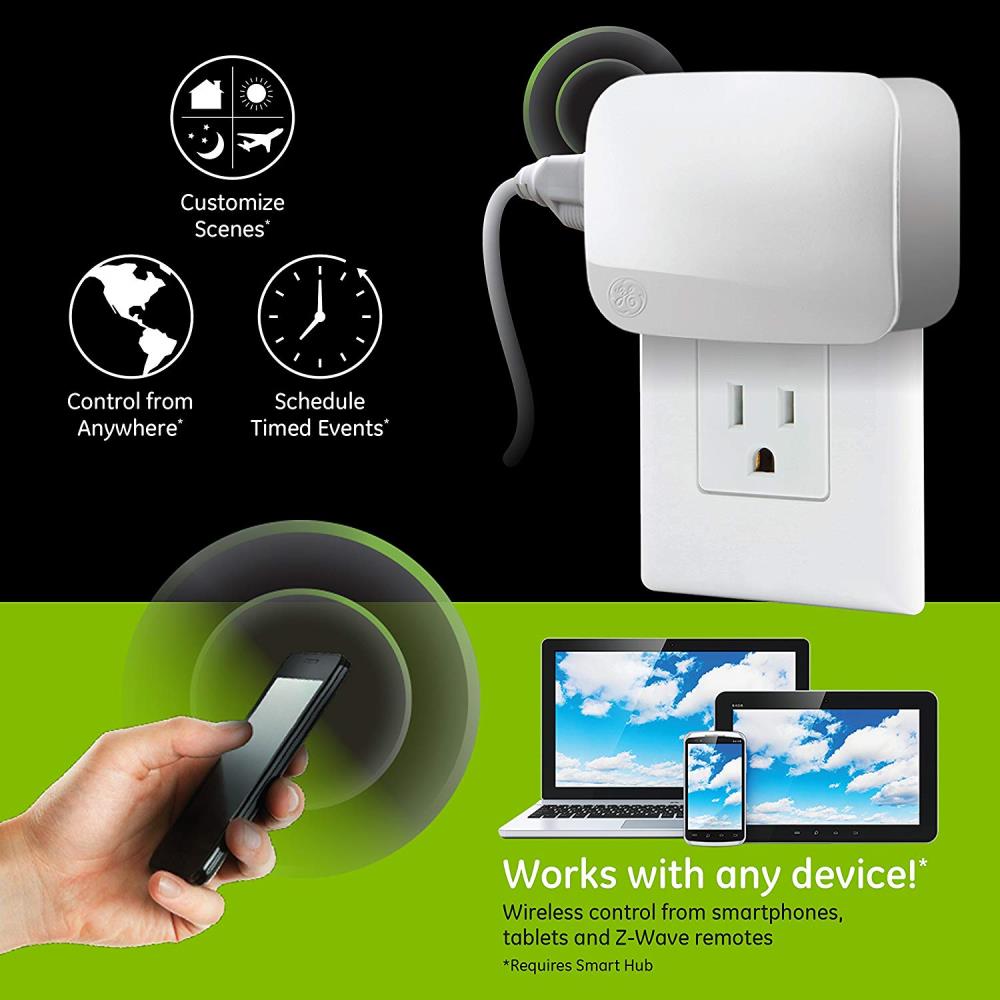 GE Enbrighten Z-Wave Plus 15-Amp 120-Volt White Plug-in Smart Switch, 1-Outlet (Model 28169)