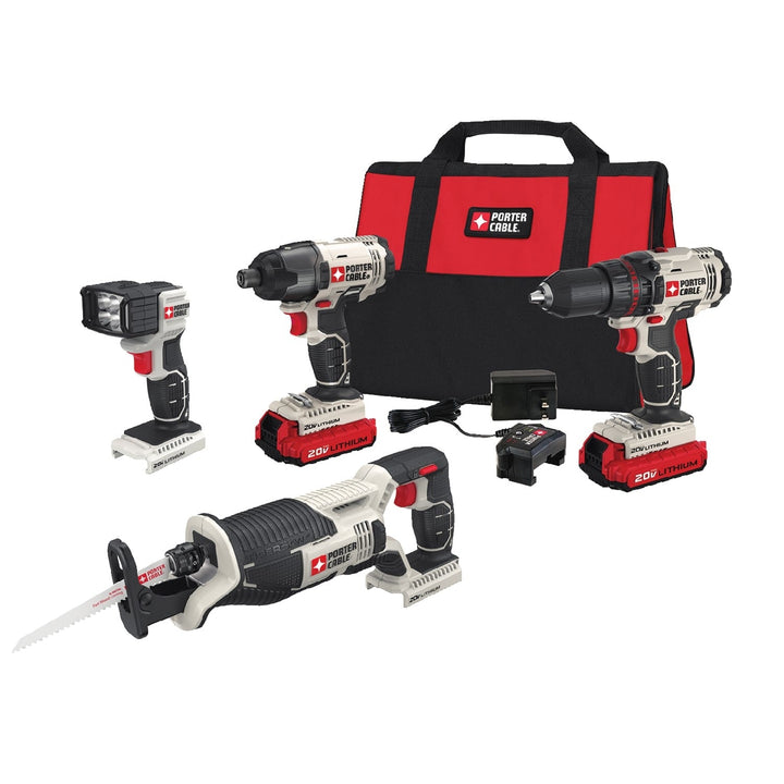 PORTER-CABLE 20V Max 4-Tool Cordless Combo Kit, Soft Case, Charger and (2) Batteries Included