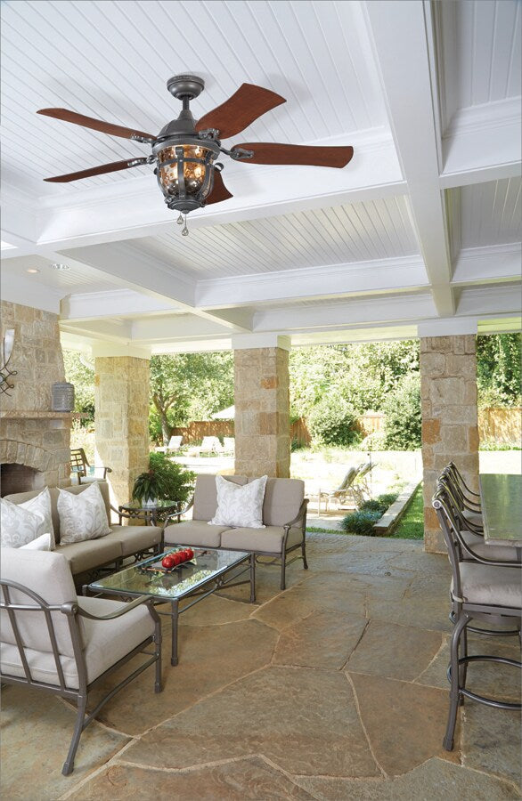 Harbor Breeze Lake Placido 52-in Aged/Black Iron Outdoor Downrod or Flush Mount Ceiling Fan with Clear Glass Light Kit
