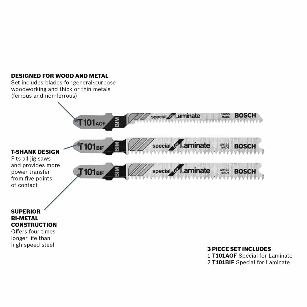 Bosch 3-Pack 3-1/4-in T-Shank Bi-Metal Jigsaw Blade Set, 20 TPI