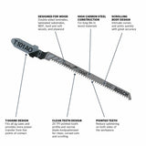 Bosch 5-Pack 3-1/4-in 20 TPI T‑Shank High-Carbon Steel Jigsaw Blades, Clean for Wood (T101AO)