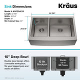 Kraus Standart PRO 33-in x 21-in Stainless Steel Double Offset Bowl, Tall Apron (8-in+) Undermount Farmhouse Kitchen Sink