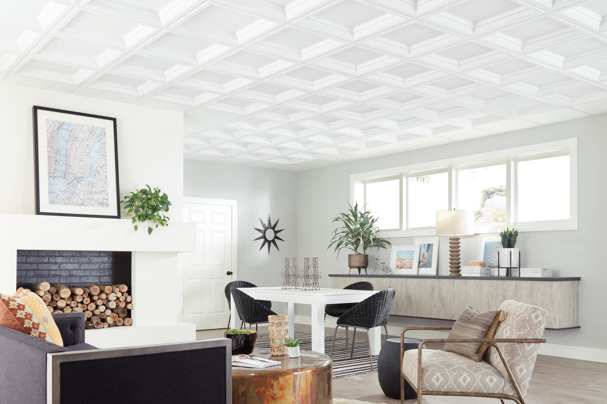 Armstrong Ceilings 24-in x 24-in Easy Elegance White Coffered 15/16-in Drop Panel Ceiling Tiles