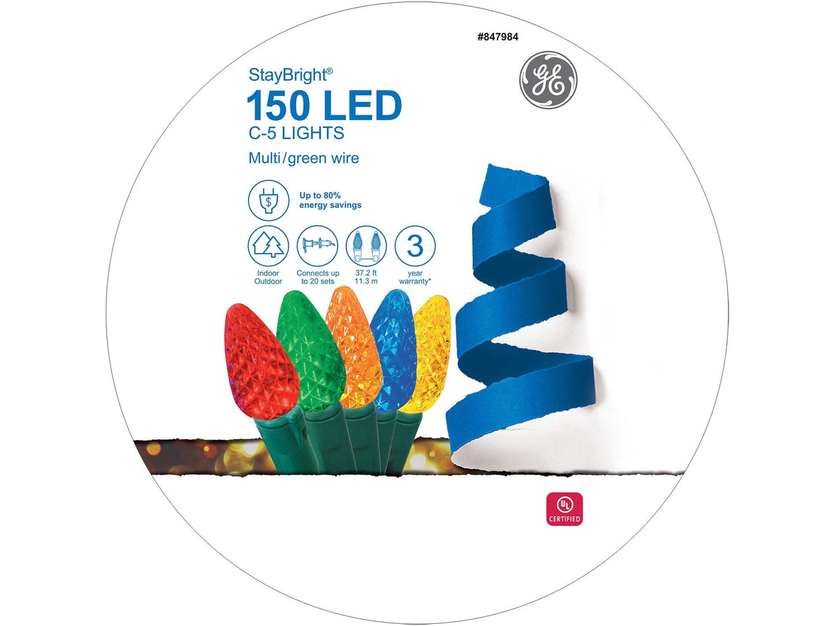 GE StayBright 150-Count 37.2-ft Multicolor LED Plug-In Christmas String Lights
