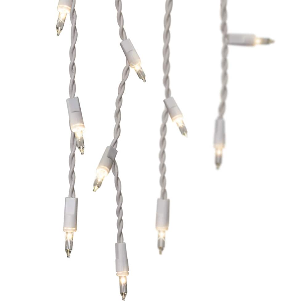 GE ConstantON 600-Count Clear Mini Incandescent Plug-In Christmas Icicle Lights, White Wire, 26.4-ft
