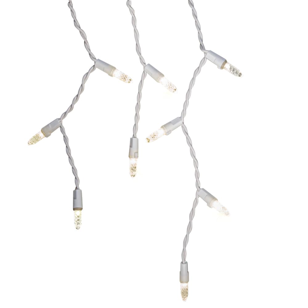 GE StayBright 100-Count Sparkling White Mini LED Plug-In Christmas Icicle Lights, Warm White, 10.8-ft Lighted Length