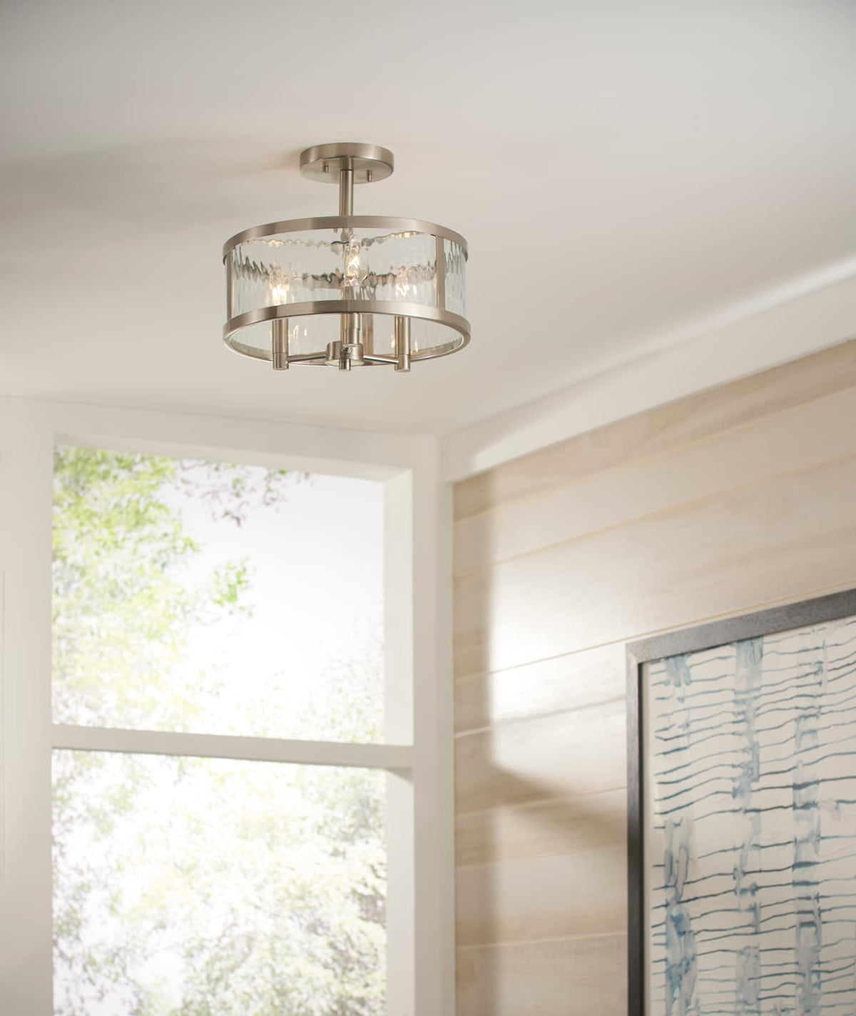 Kichler Marita 13-in Brushed Nickel Coastal Incandescent Semi-Flush Mount Light