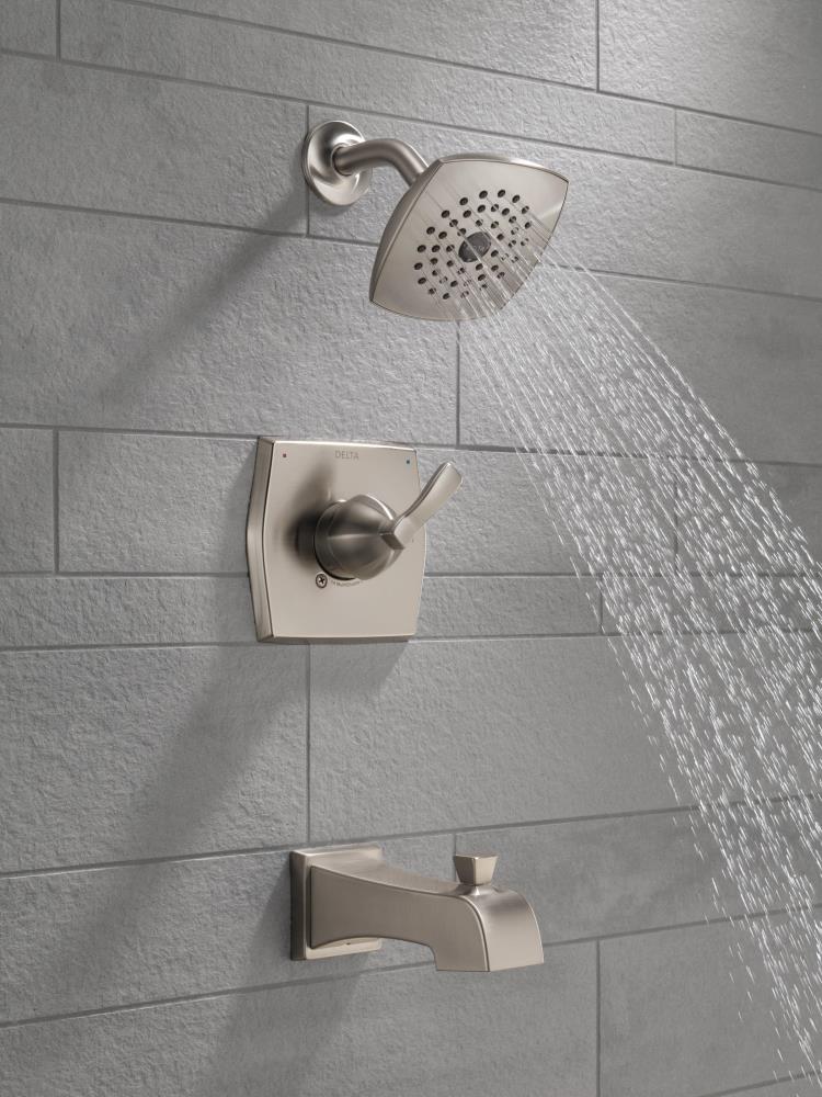 Delta Flynn Stainless 1-Handle Bathtub and Shower Faucet with Valve, Single-Function 7.625-in Showerhead