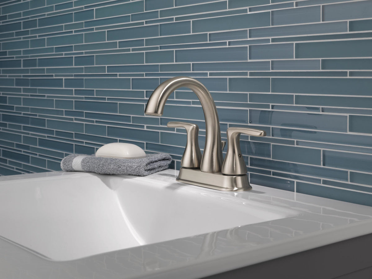 Delta Dulcet Brushed Nickel 2-Handle 4-in Centerset WaterSense Bathroom Sink Faucet with Drain