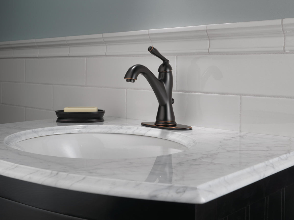 Delta Burke Oil Rubbed Bronze 1-Handle Single-Hole WaterSense Bathroom Sink Faucet with Drain