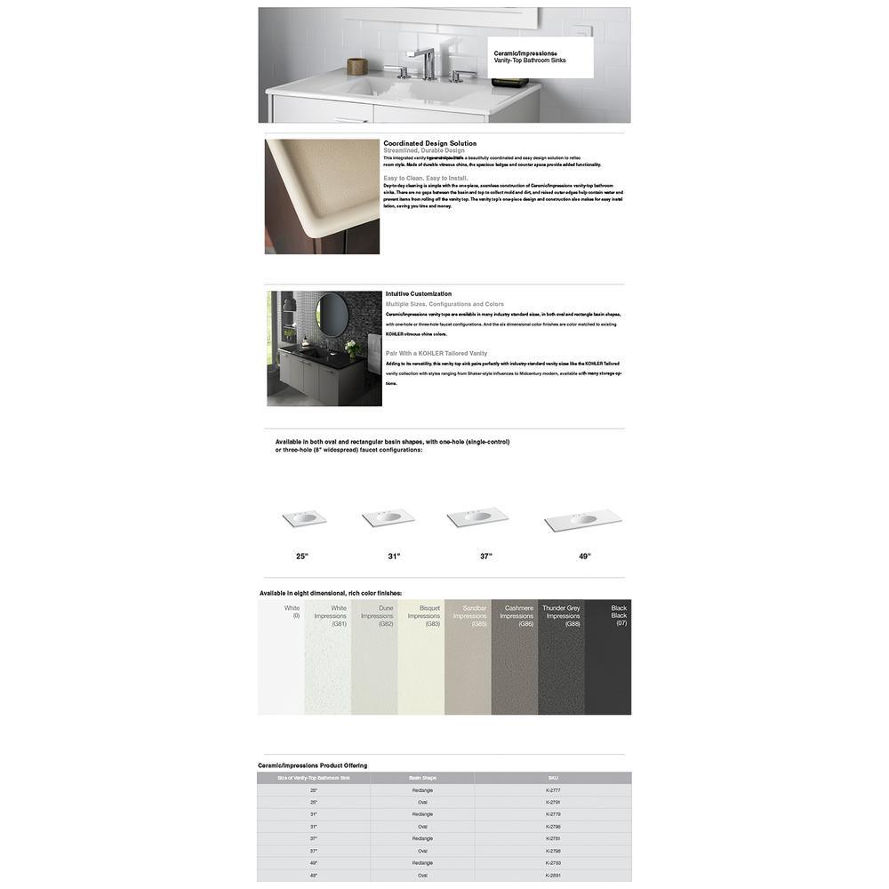 Ceramic/Impressions 37 in. Single Faucet Hole Vitreous China Vanity Top with Basin in White Impressions - Super Arbor
