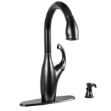 Contemporary Single-Handle Pull-Down Sprayer Kitchen Faucet with Soap Dispenser in Mediterranean Bronze - Super Arbor