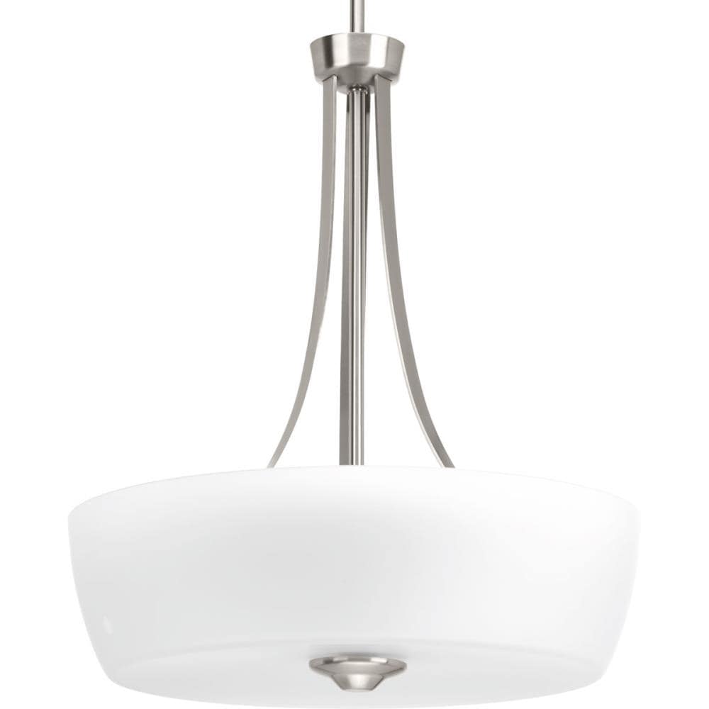 Progress Lighting Leap 3-Light Brushed Nickel Traditional Etched Glass Drum Medium Hanging Pendant Light