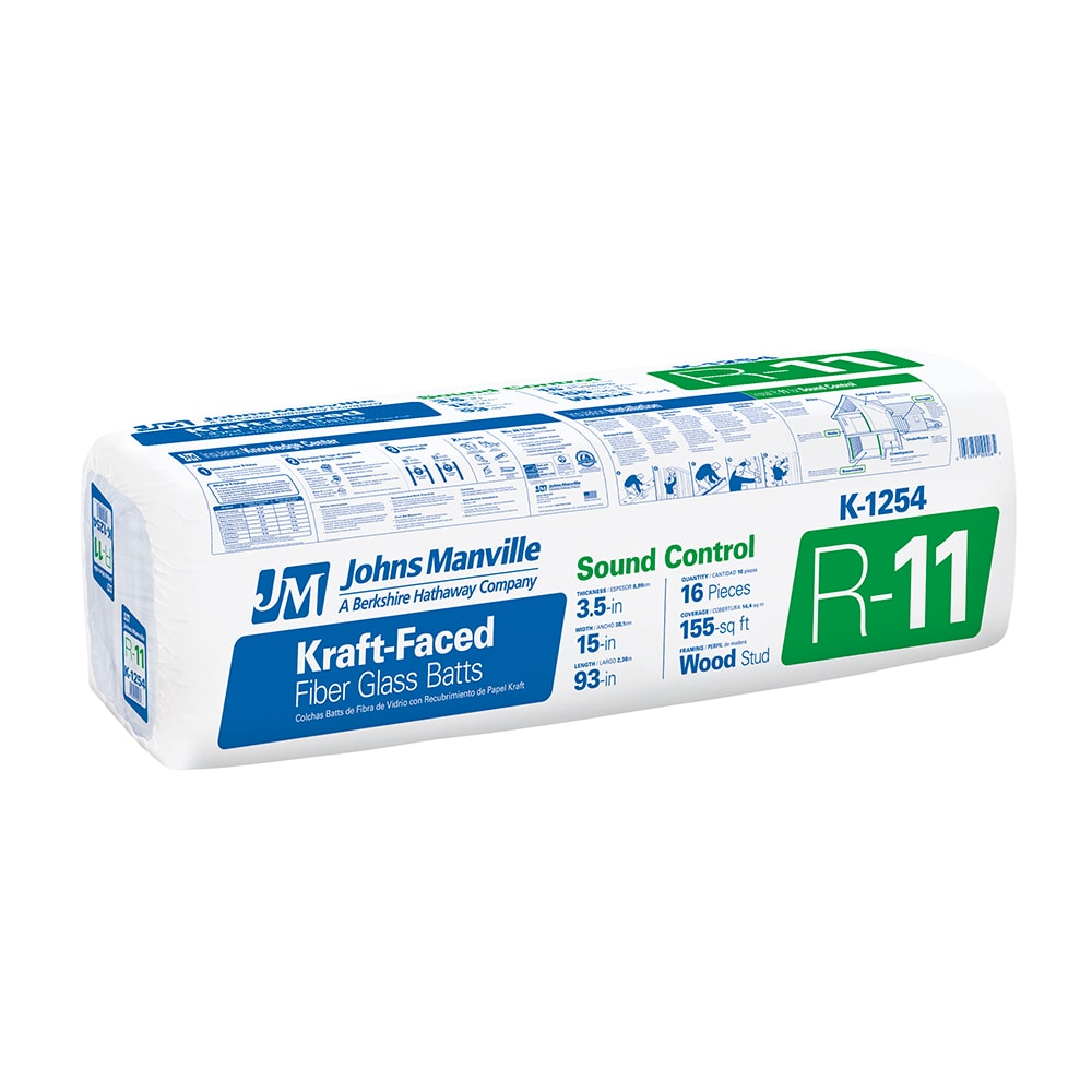 Johns Manville R-11 Kraft-Faced Fiberglass Batt Insulation, 15 in x 93 in, 155 sq ft (16-Pack)