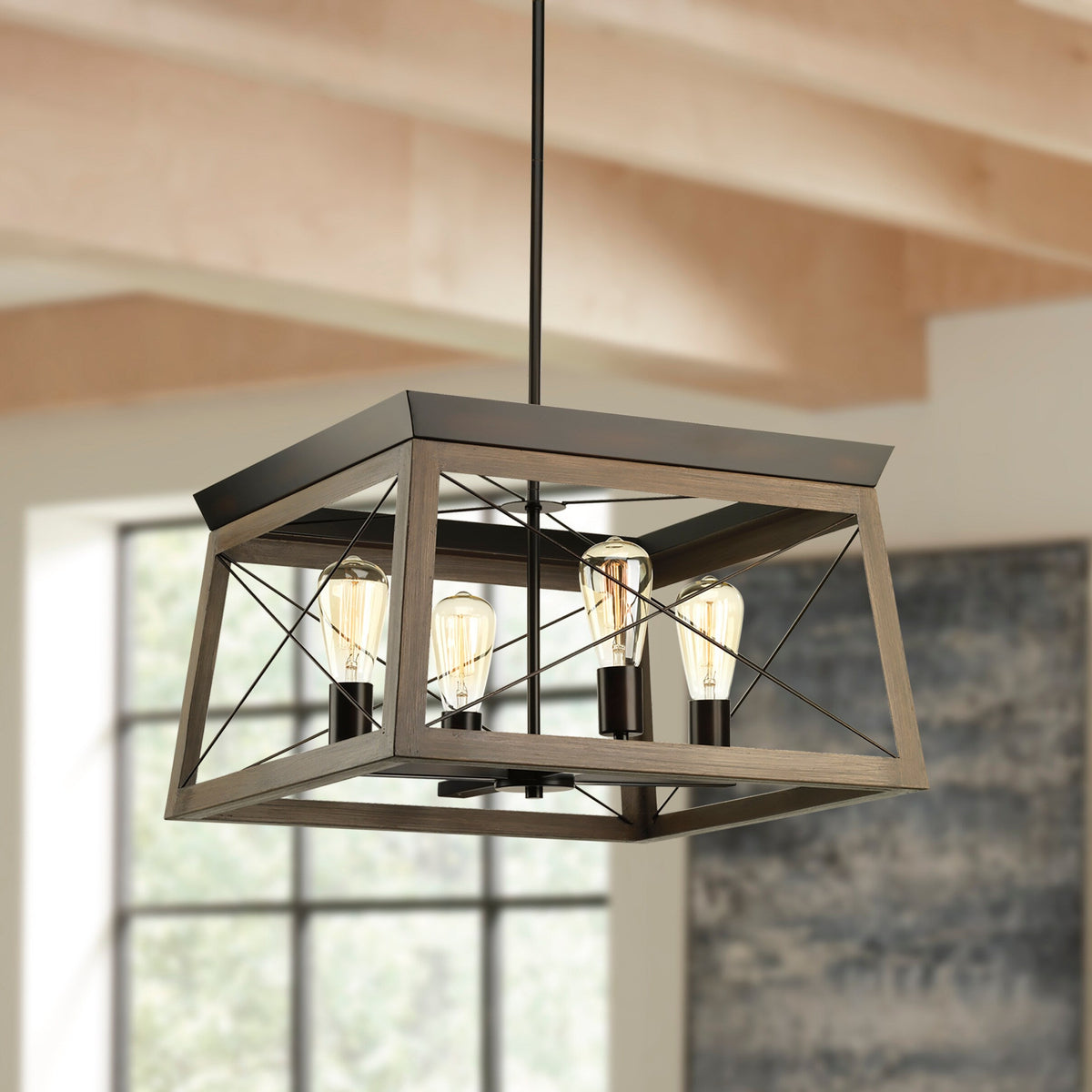 Progress Lighting Briarwood 4-Light Antique Bronze Farmhouse Chandelier, 20-in