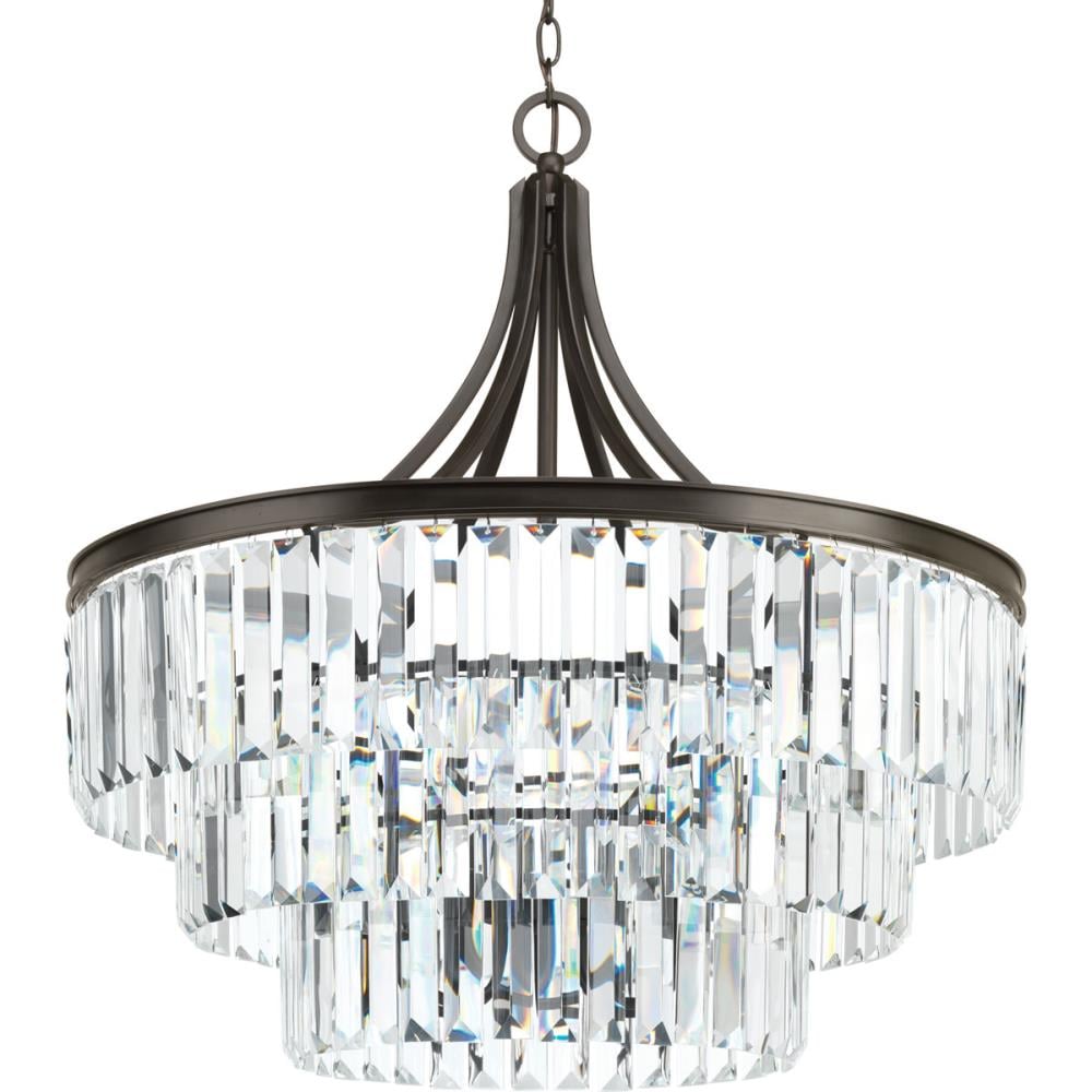 Progress Lighting Glimmer 6-Light Antique Bronze Transitional Tinted Glass Tiered Large Hanging Pendant Light