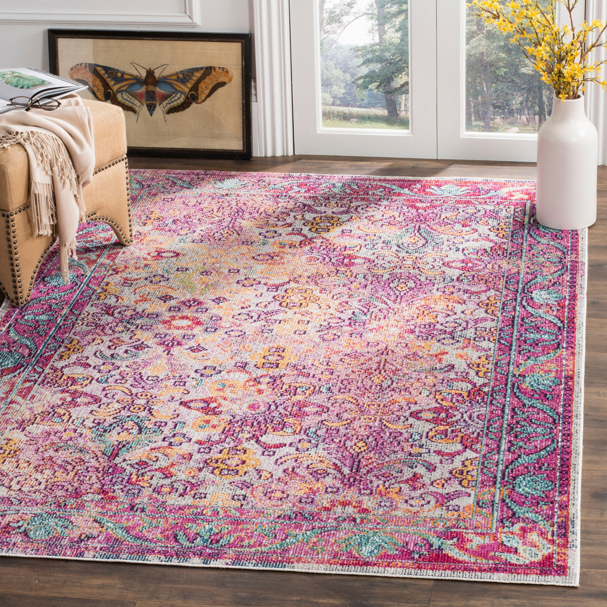 Safavieh Crystal Tristan 5 x 8 Light Blue/Fuchsia Indoor Floral/Botanical Oriental Area Rug