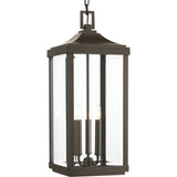 Progress Lighting Gibbes Street 3-Light Antique Bronze Traditional Beveled Glass Lantern Medium Indoor/Outdoor Hanging Pendant Light