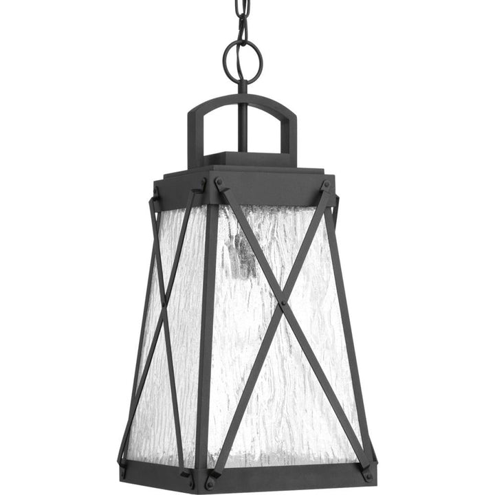 Progress Lighting Creighton Black Clear Water Glass Lantern Pendant Light, 21-5/8 in H x 10-1/2 in W