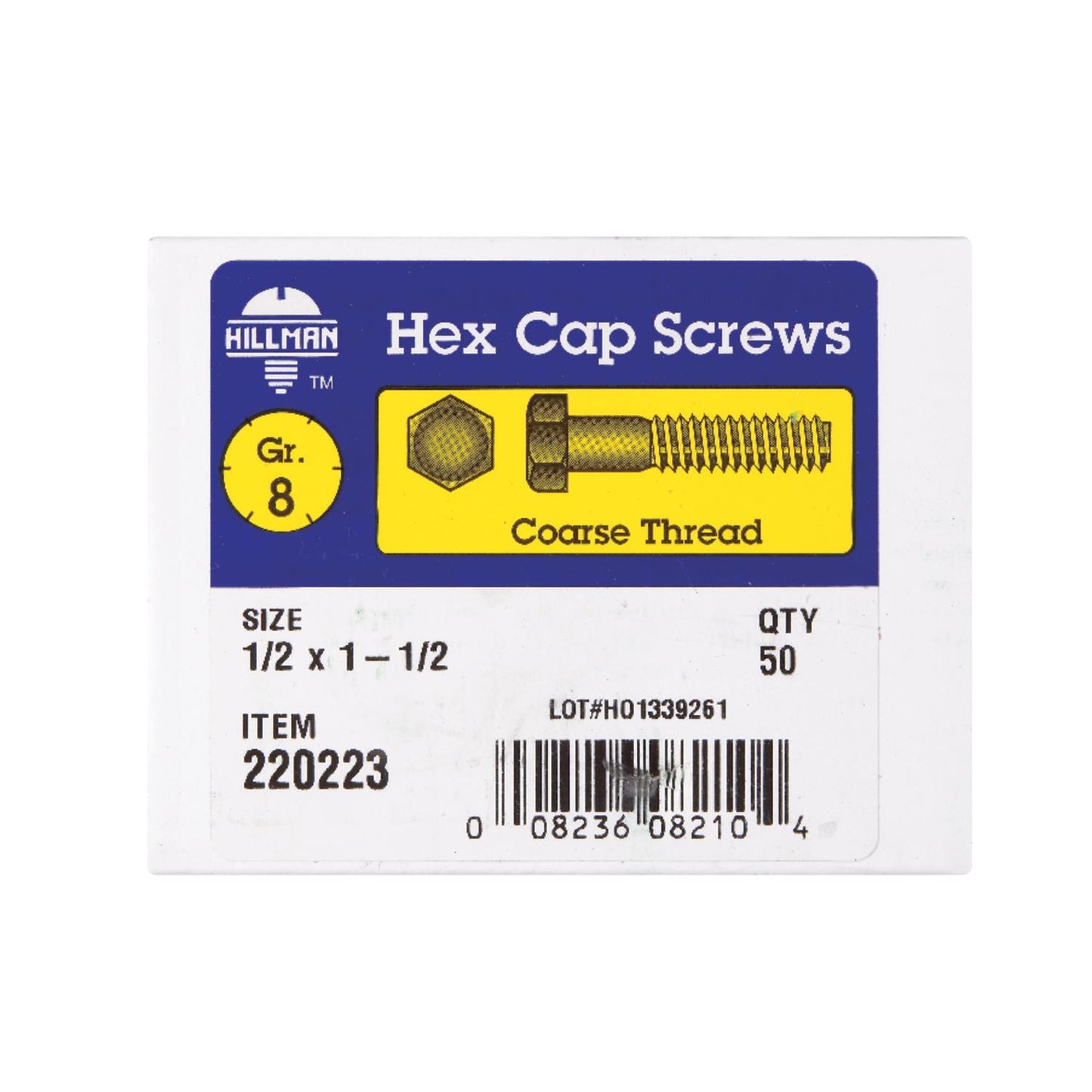 Hillman 1/2 in. Diameter x 1-1/2 in. Length Heat-Treated Steel Hex Head Cap Screws, Grade 8, Coarse Thread, 50-Pack