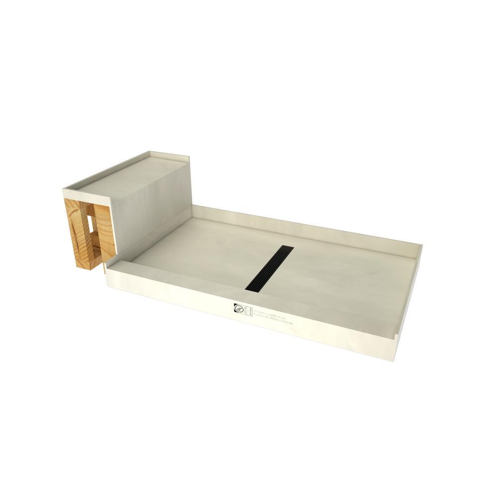 Base'N Bench 34 in. x 60 in. Single Threshold Shower Base and Bench Kit with Right Drain and Matte Black Grate - Super Arbor
