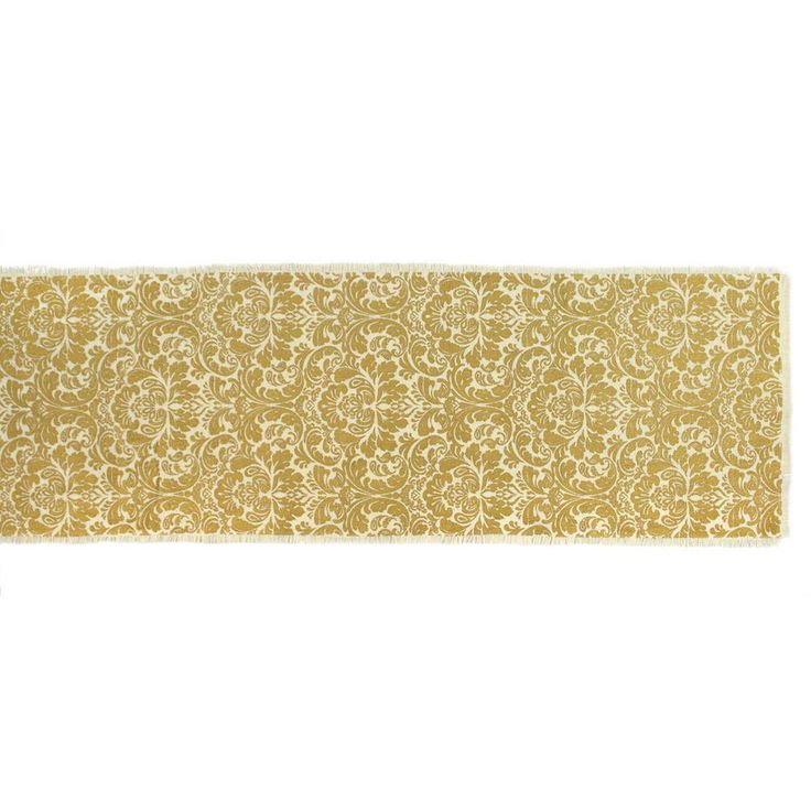 14 in. x 72 in. Gold Damask Print Jute Table Runner
