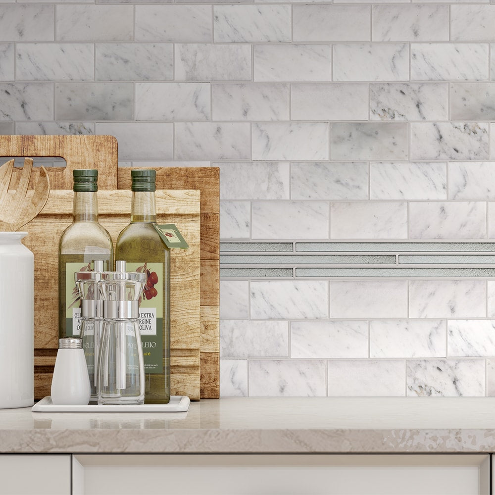 Elida Ceramica Silver 12-in x 12-in Glass Pencil Liner Tile