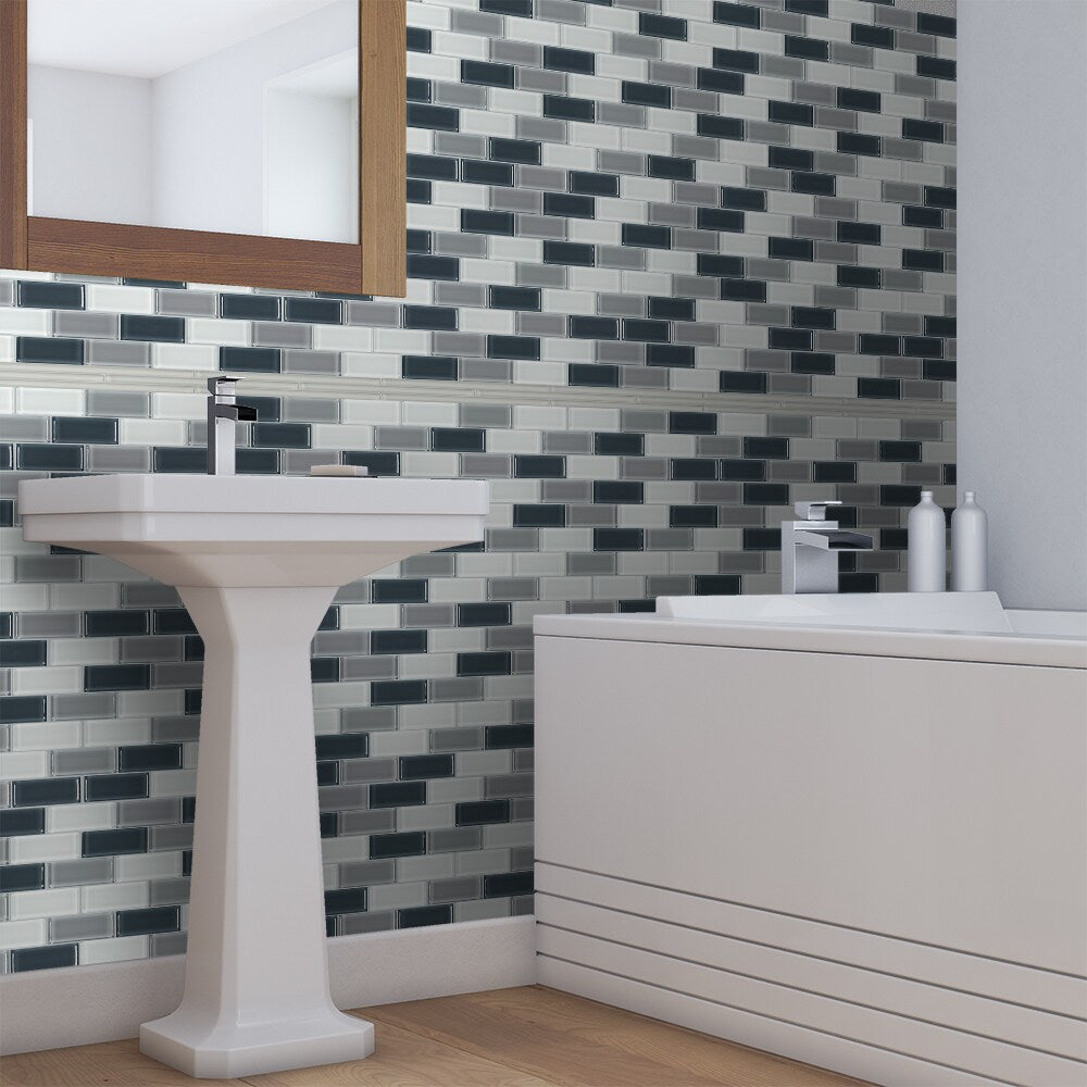 Elida Ceramica White Glass Pencil Liner Tile, Glossy – 11.81 in L x 0.51 in W x 10 mm T