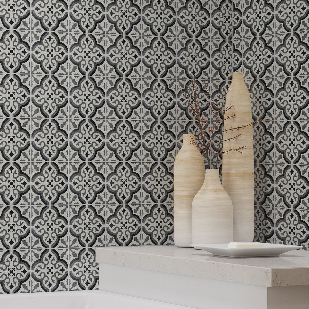 Elida Ceramica Lolita Deco Squares 6-in x 6-in Matte Porcelain Encaustic Floor and Wall Tile, 0.239-sq ft Piece